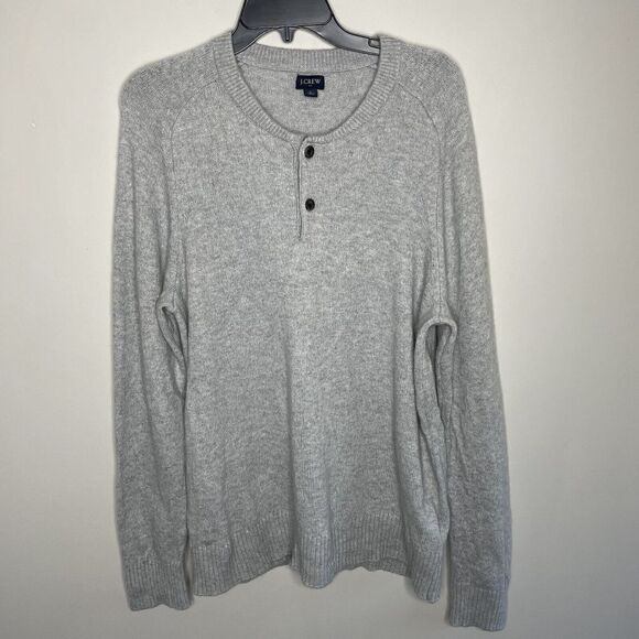 J CREW Sweater Mens Large L Gray Henley Pullover Lambswool Blend - Picture 1 of 11